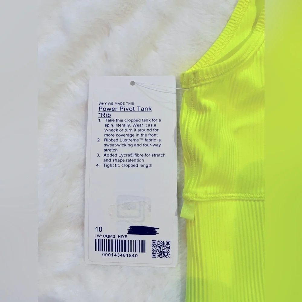 Lululemon Yellow Power Pivot Ribbed Reversible Neon Active Tank Top sz 10